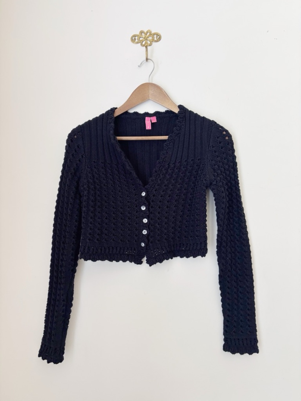 Charlotte Tarantola Black Knit Cropped Cardigan Sweater Medium